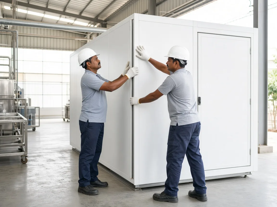 Indian technicians building a blast chiller