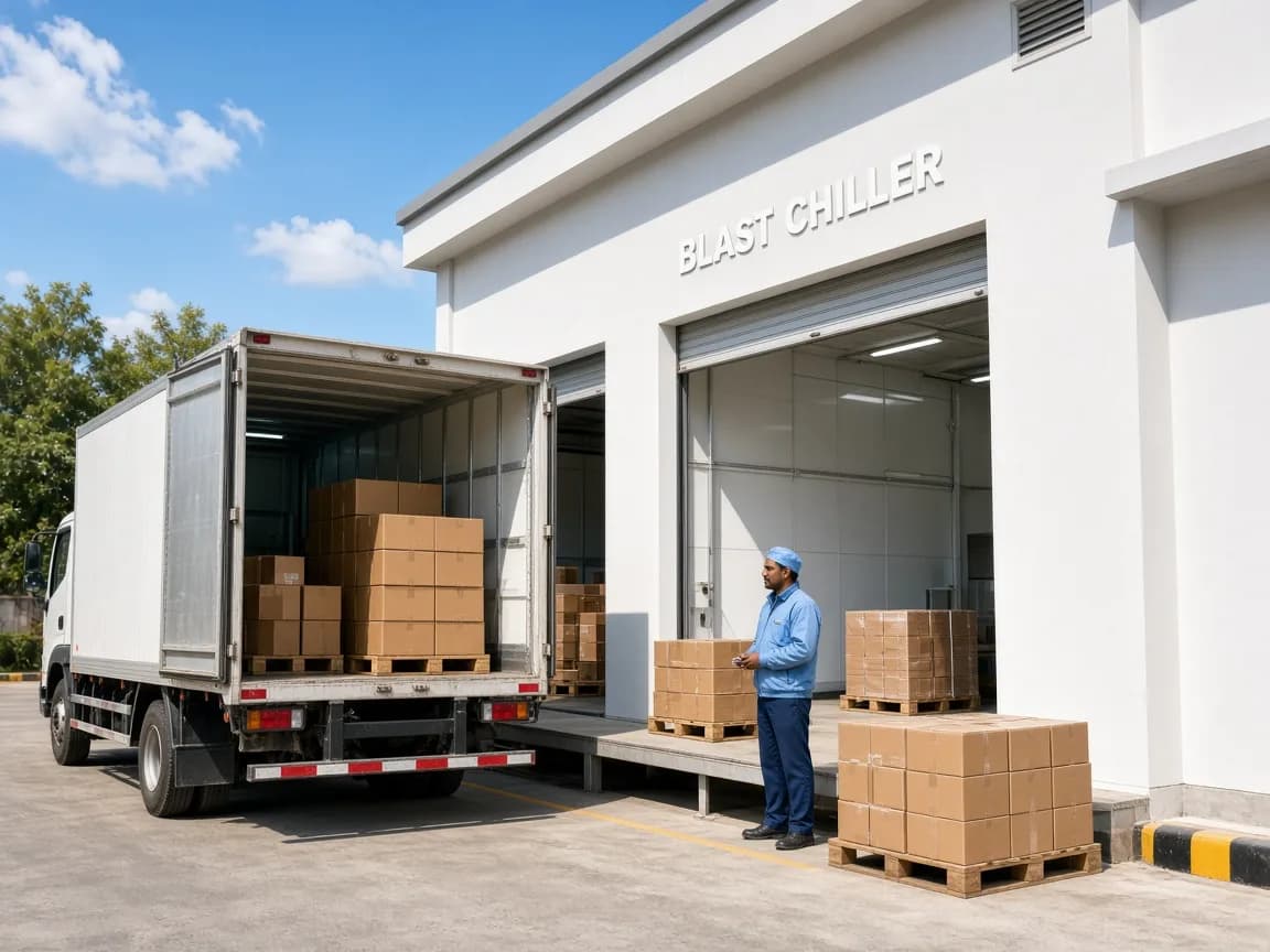 Chilled product leaving an Indian blast chiller