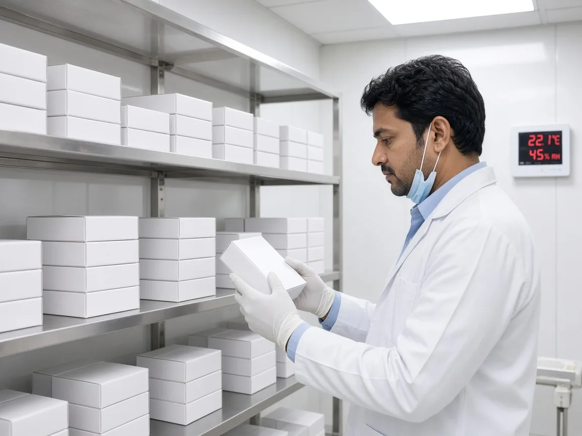 Pharmaceutical products in a controlled room in India