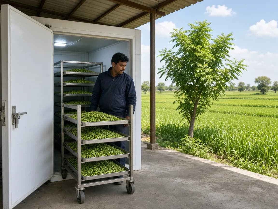 A blast freezer at an Indian processing shed