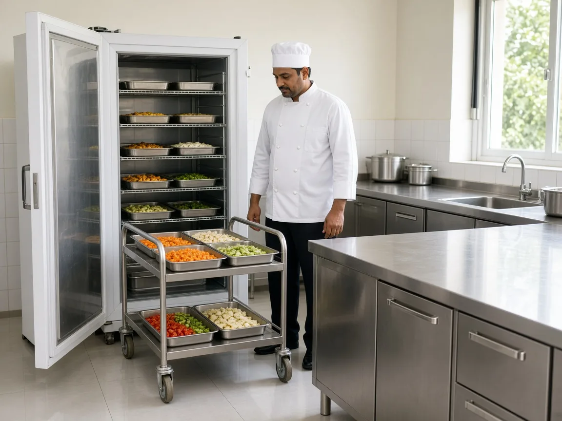 A blast freezer in an Indian hotel kitchen