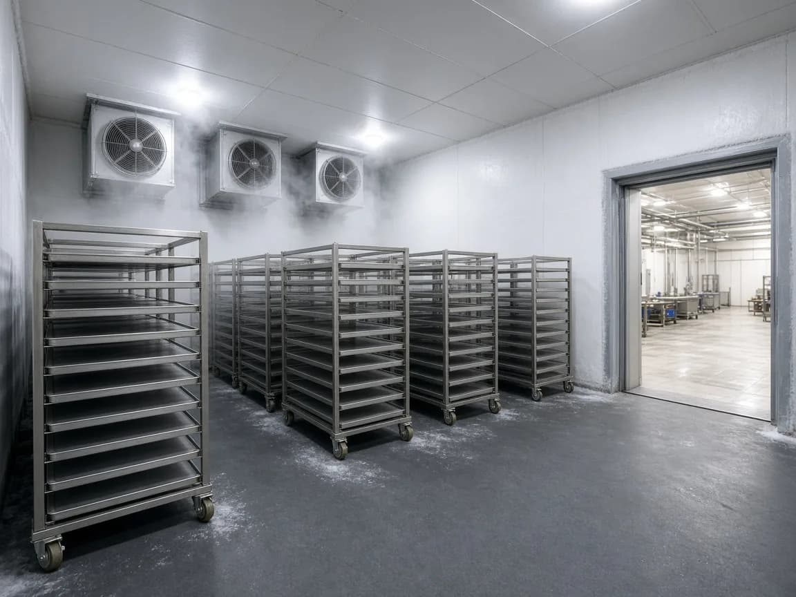 A large industrial blast freezer in India