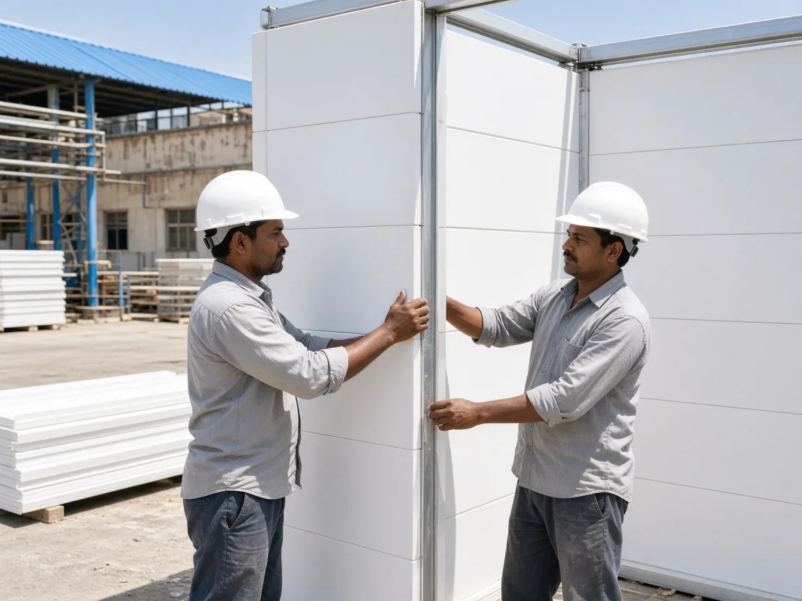 Insulated panels for a blast freezer in an Indian factory yard