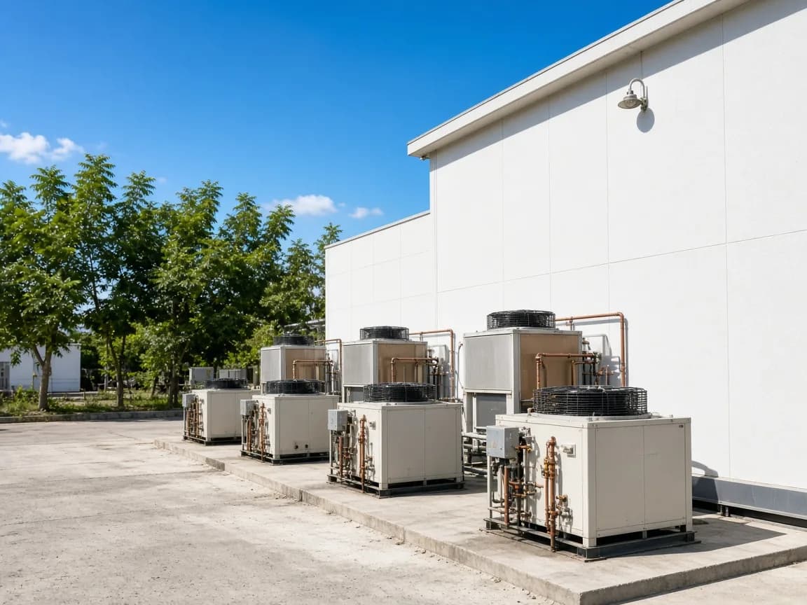 Outdoor refrigeration plant at an Indian blast freezer