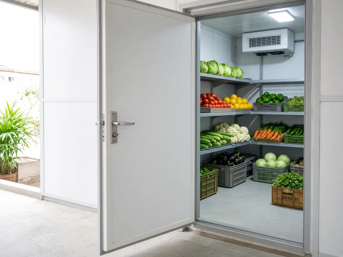 An insulated chiller door at an Indian site