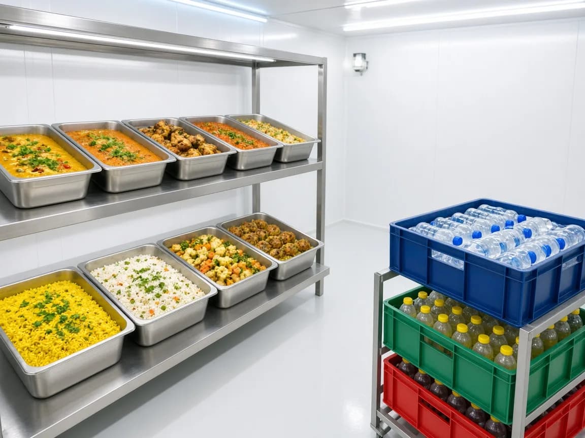 Fresh food in an Indian chiller room