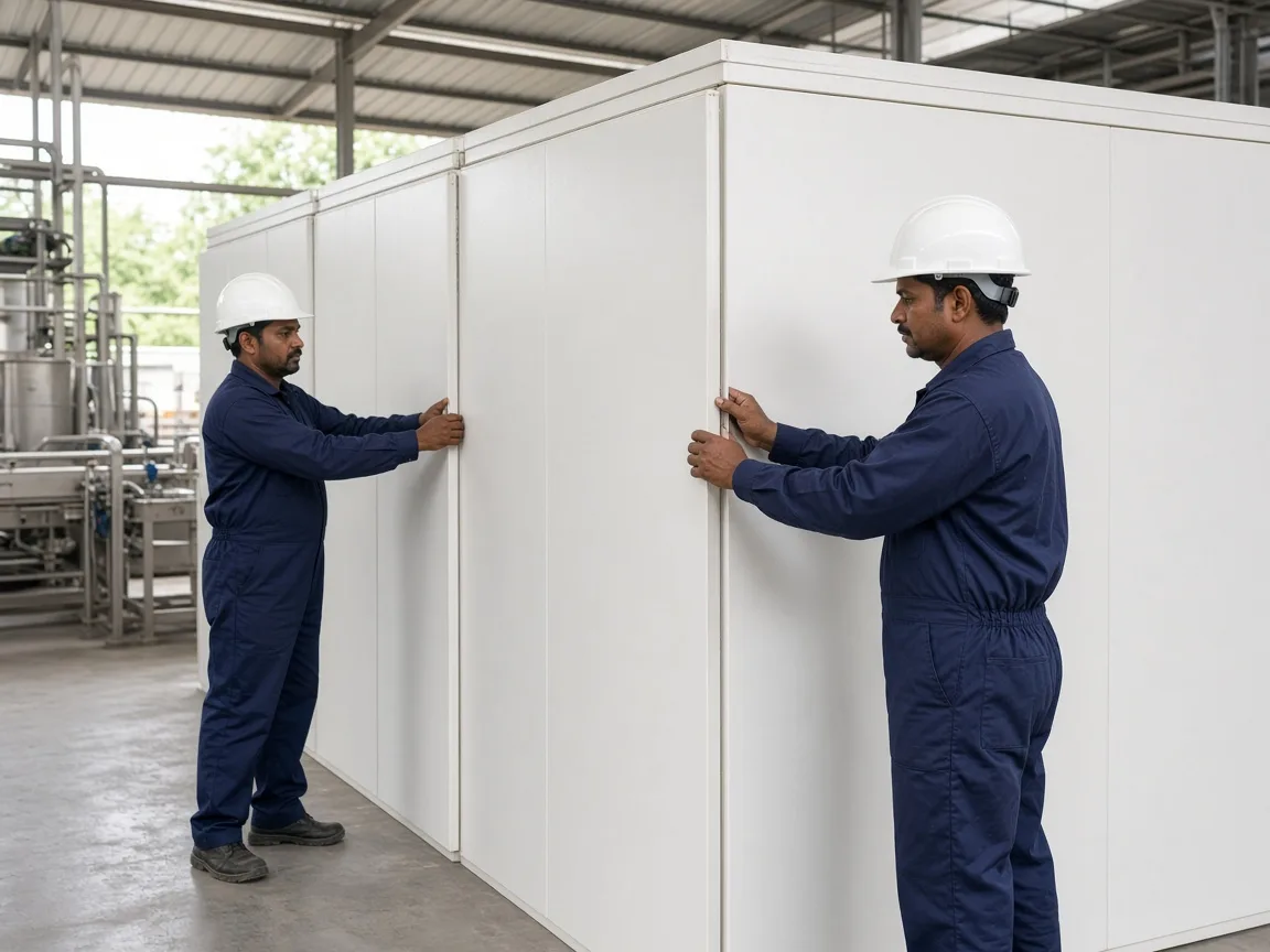 Indian technicians building a chiller room