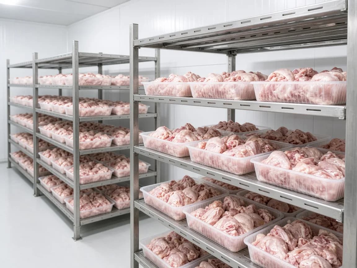 Fresh poultry in an Indian chiller room