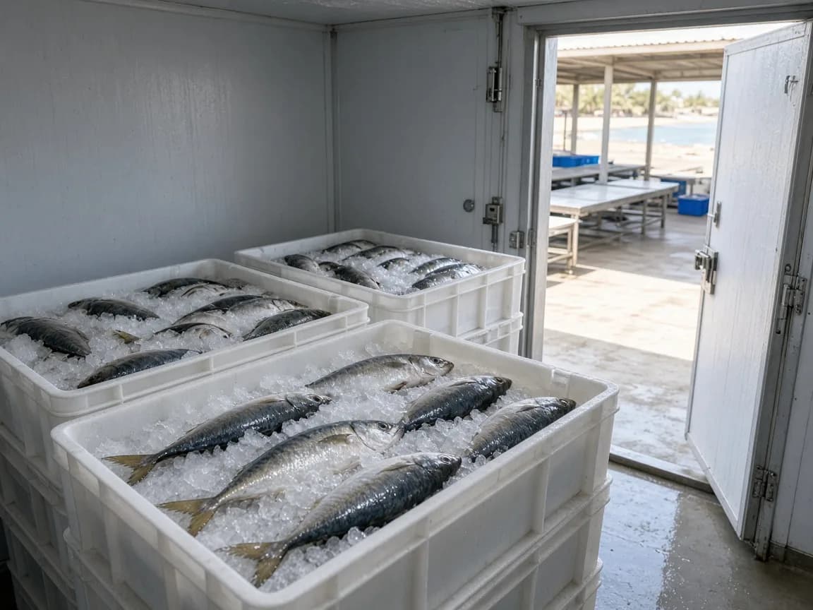 Fresh seafood in an Indian chiller room