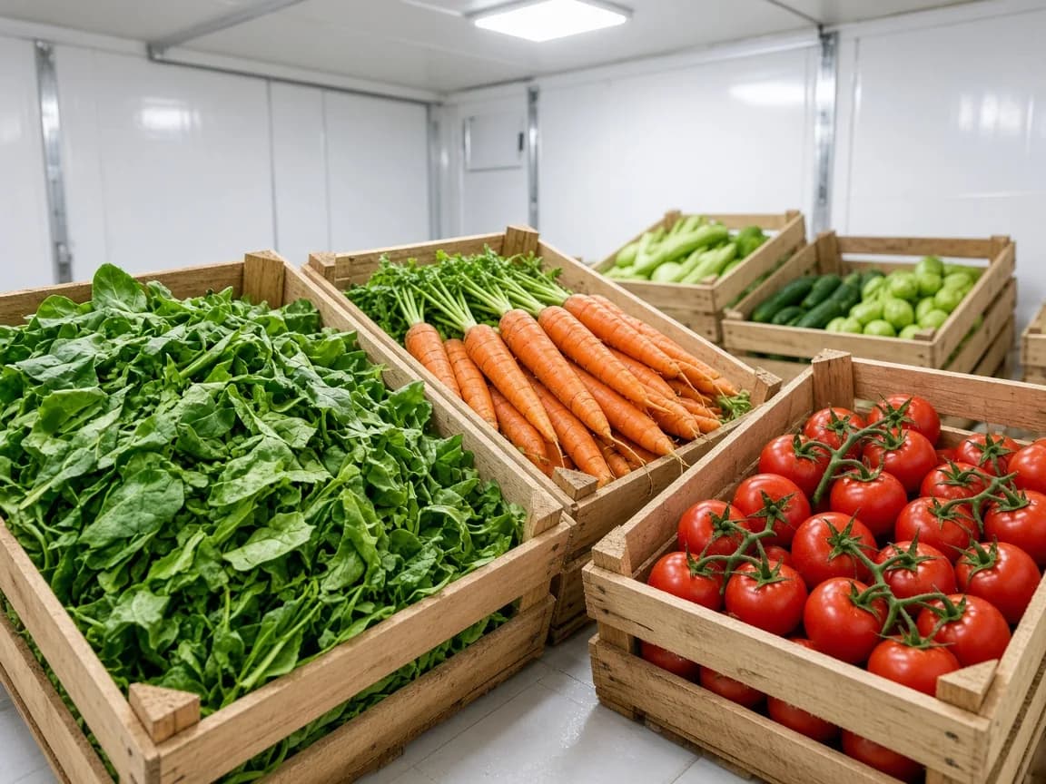 Vegetables in an Indian chiller room