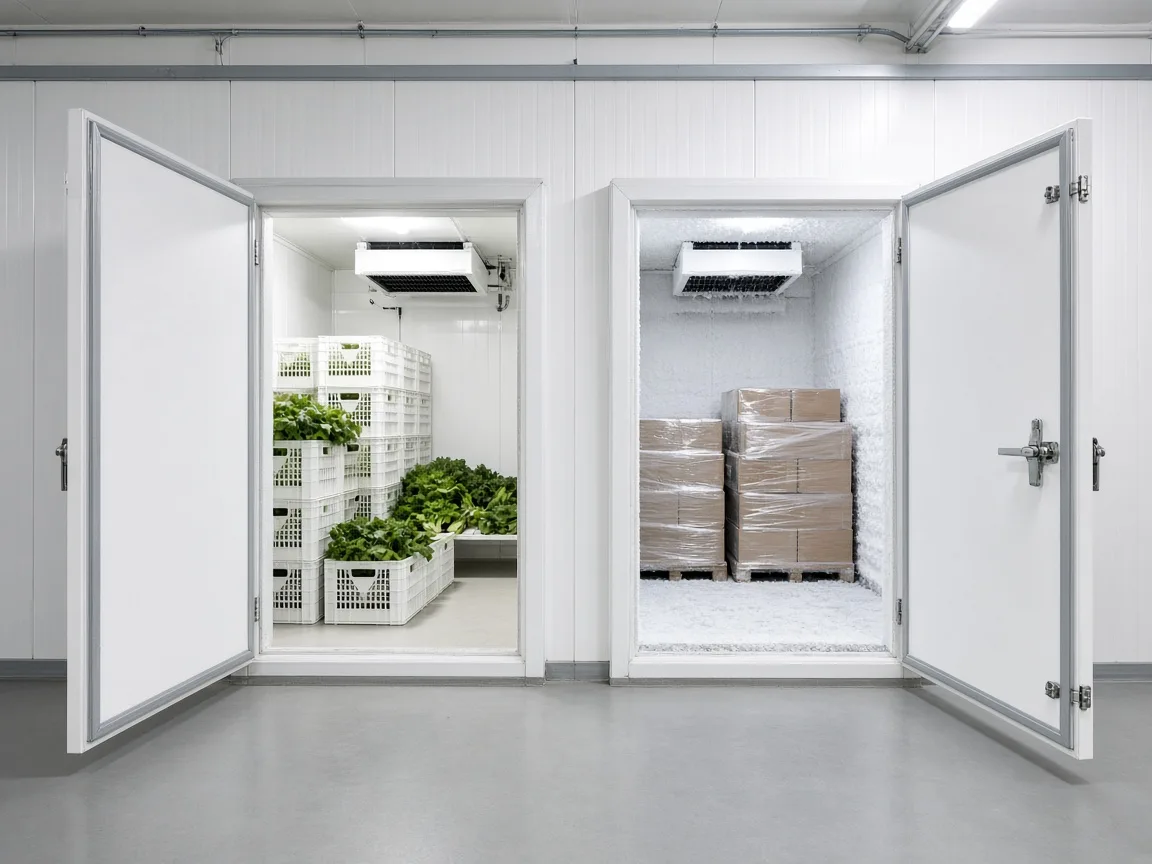 A chilled room and a freezer room side by side in an Indian plant