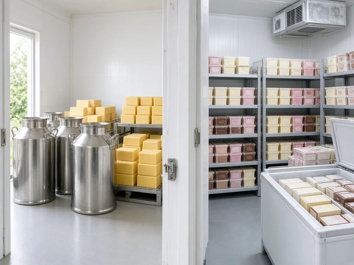 A dairy chiller beside an ice cream freezer in India