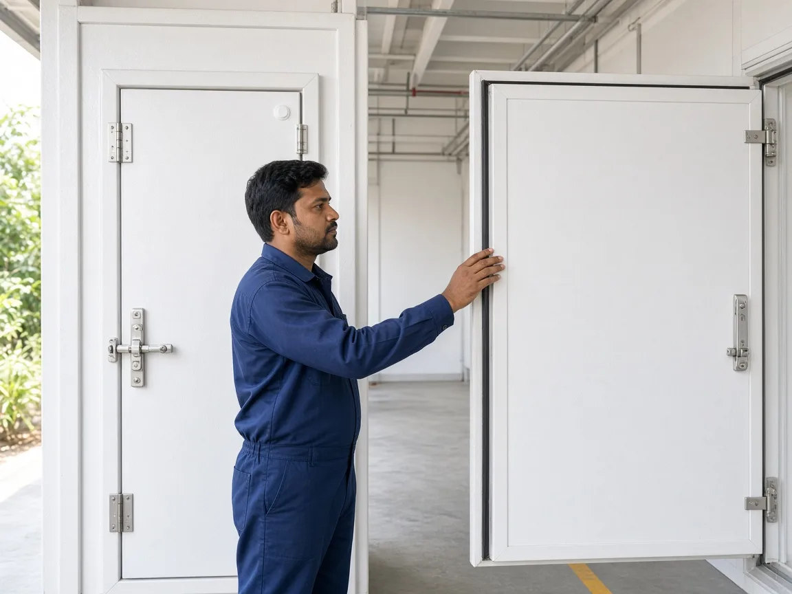 Doors between temperature zones at an Indian cold store