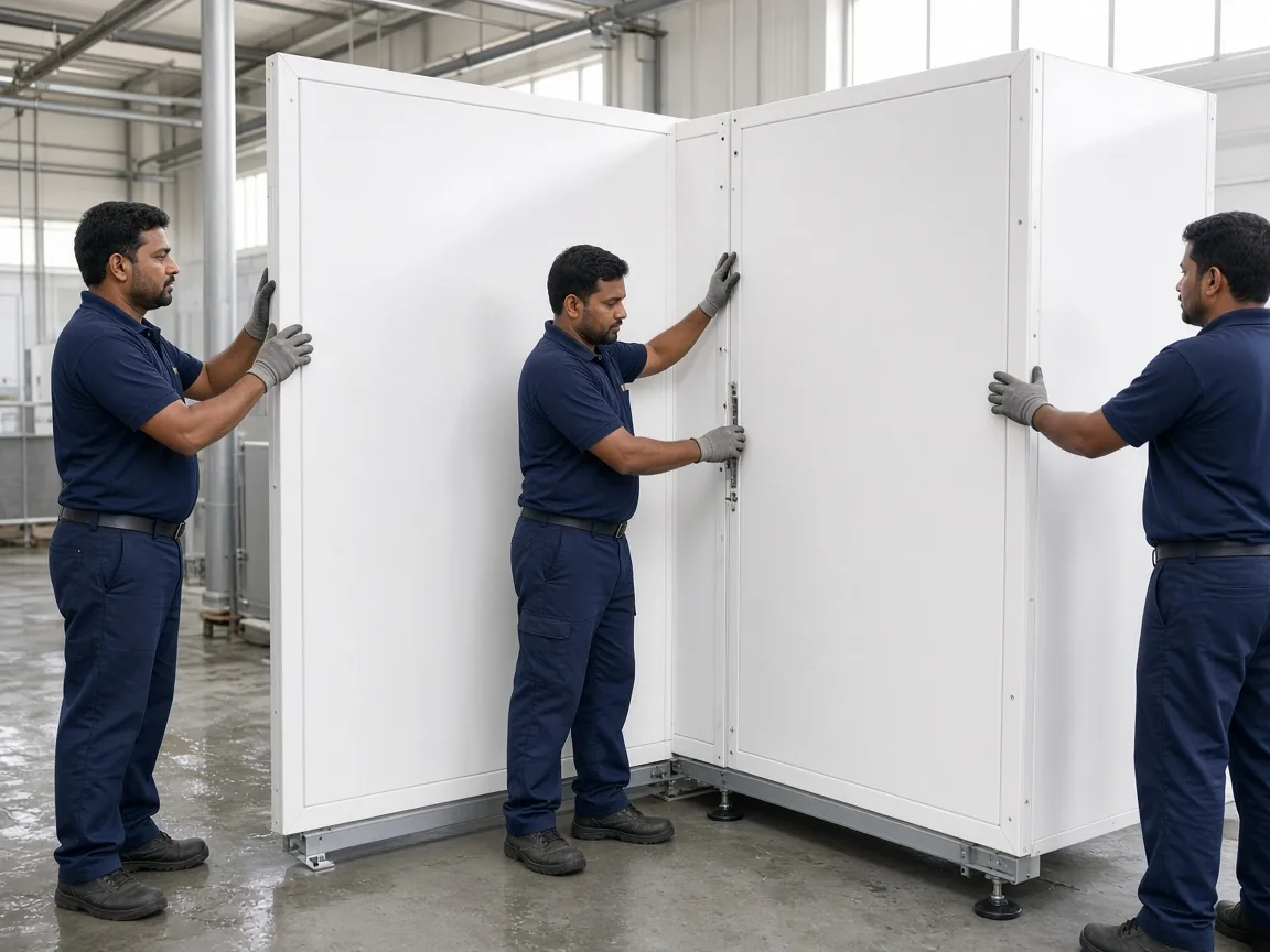 Indian technicians building adjoining cold rooms