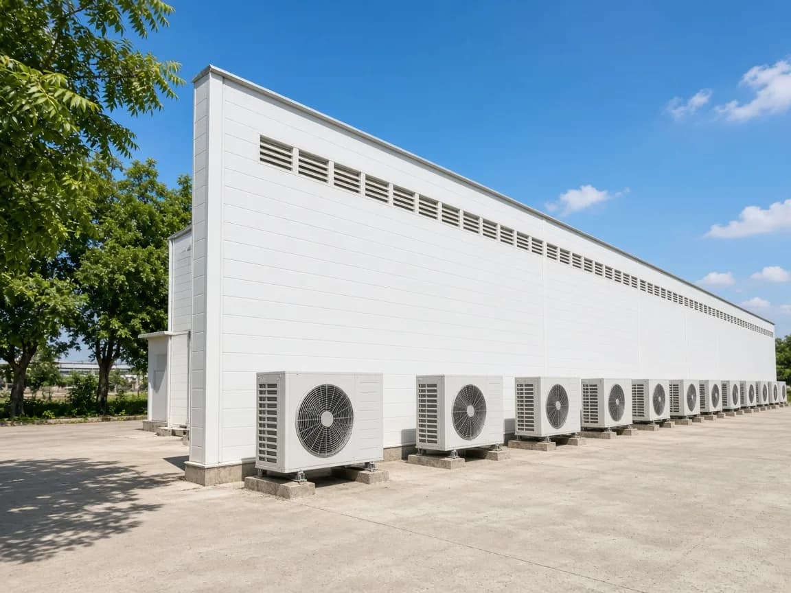 Outdoor refrigeration plant at an Indian combo cold room