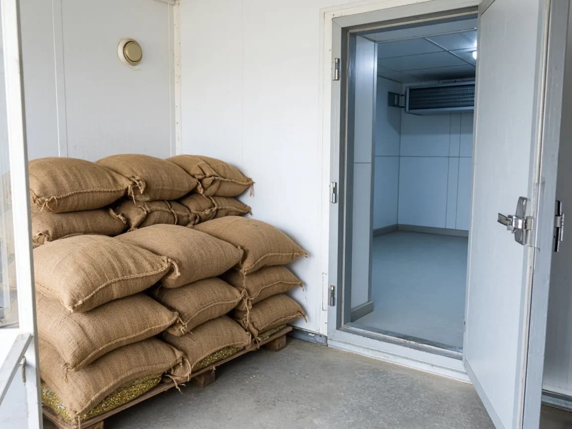 Seed storage beside a separate cold room in India
