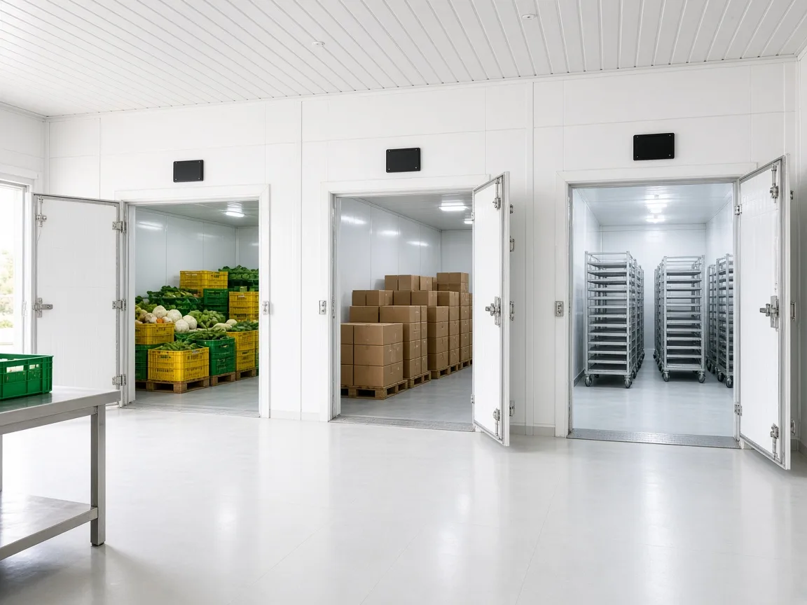 Chilled, frozen, and blast freezing rooms in an Indian food plant