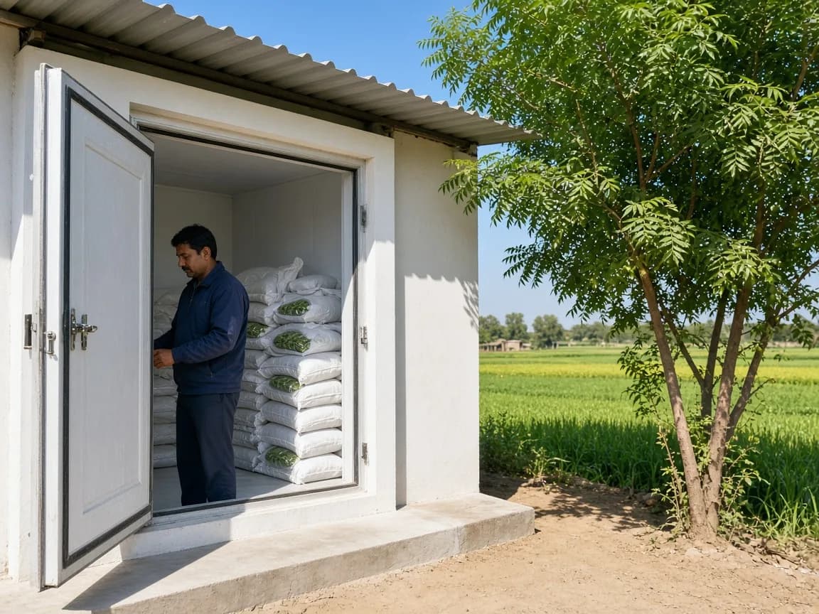 A freezer room at an Indian agricultural packhouse