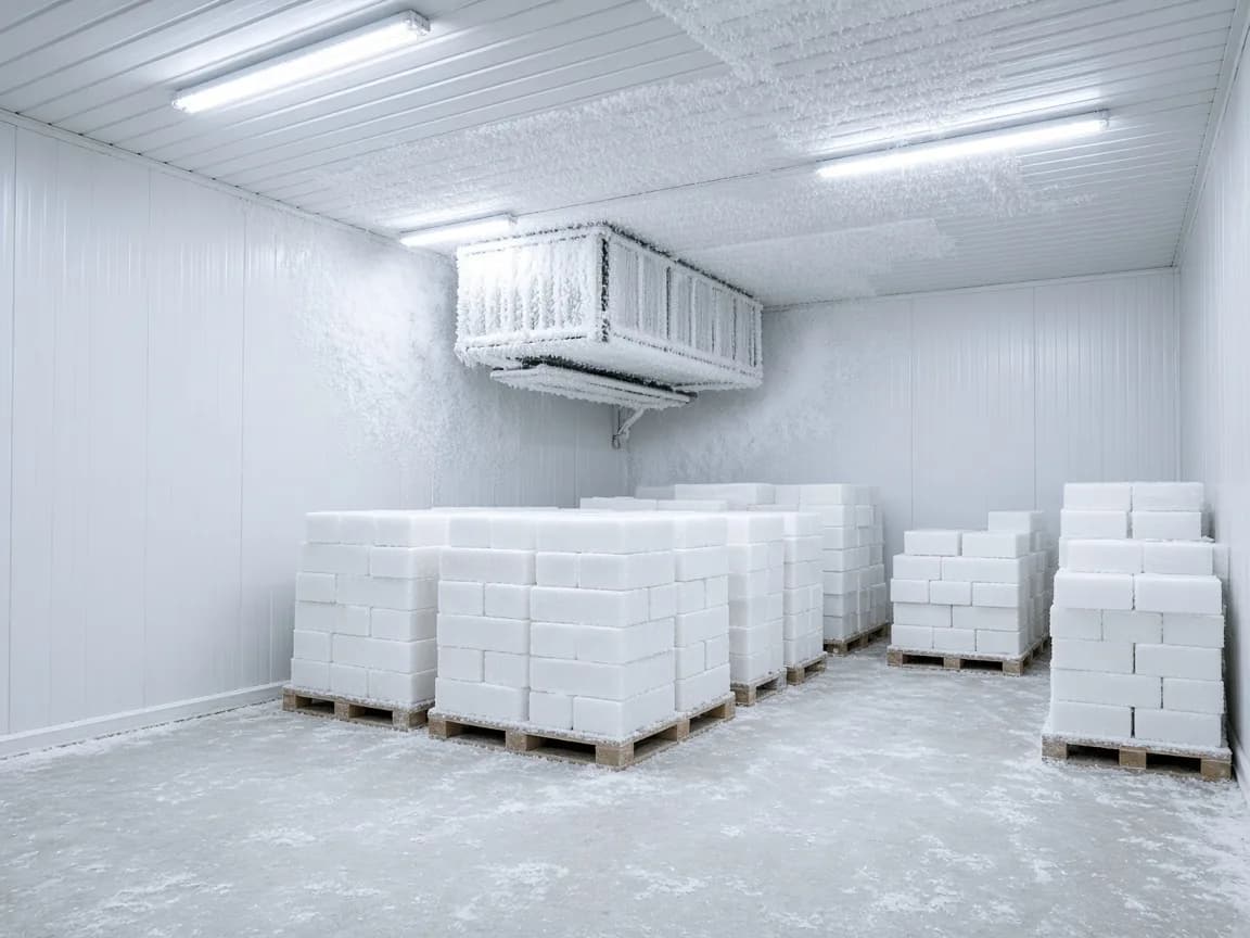 A deep freezer room with frost on the coils in India