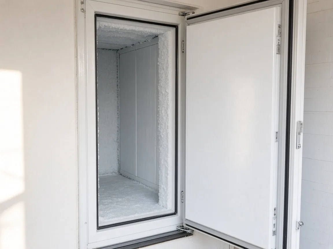 An insulated freezer door at an Indian site