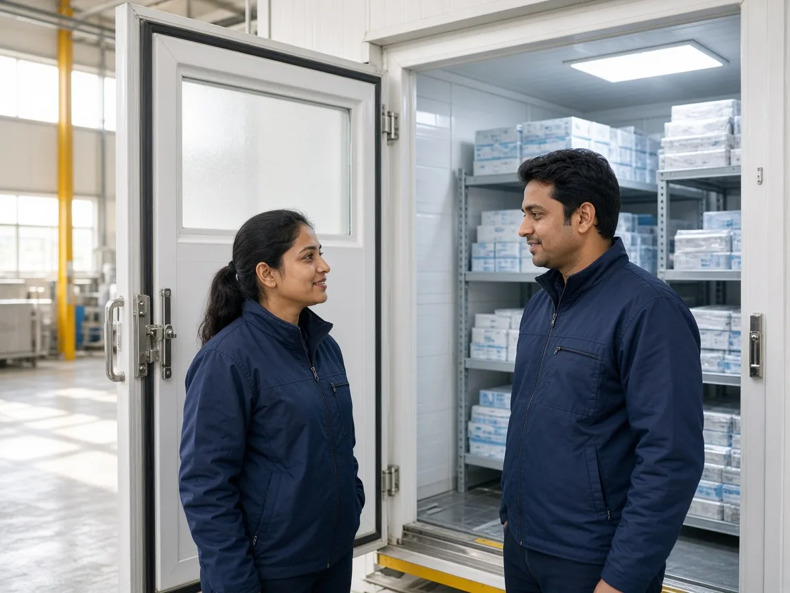 Indian engineers reviewing a freezer room requirement