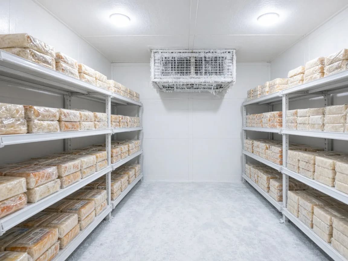 Frozen food stored in an Indian freezer room