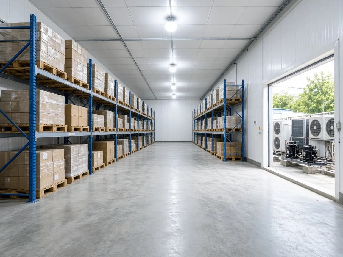 A large industrial freezer room in India
