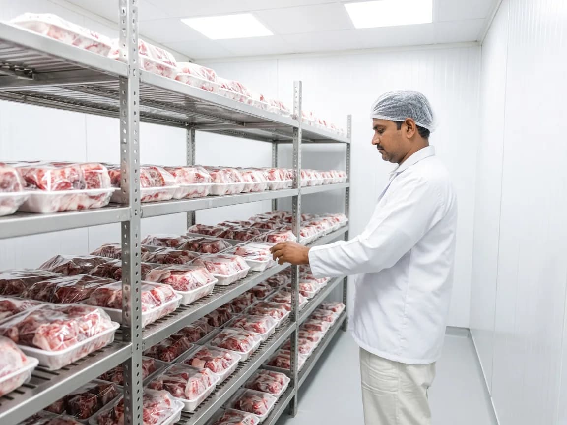 A meat freezer room in an Indian plant