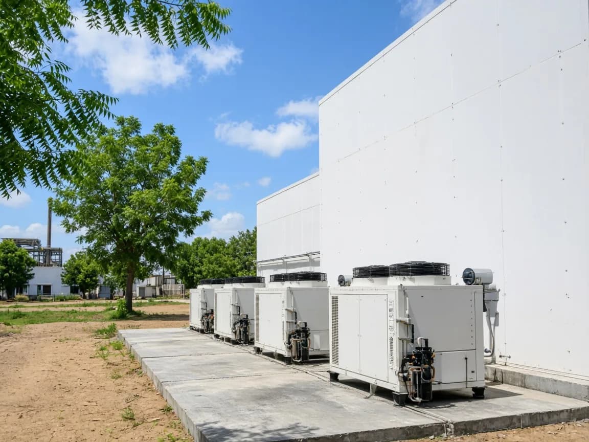 Outdoor refrigeration plant at an Indian freezer room