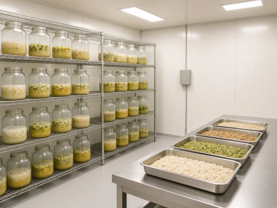 Food culture trays in an Indian incubation room