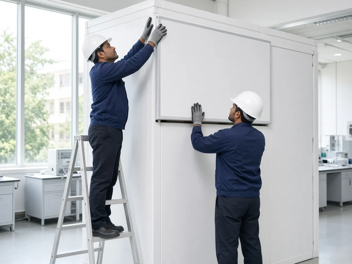 Indian technicians building an incubation room