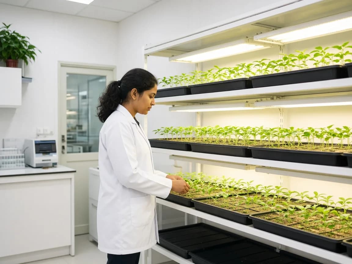 Plant research in an Indian incubation room