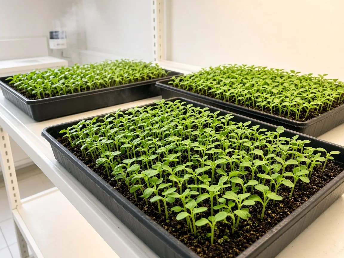 Seedlings in an Indian incubation room