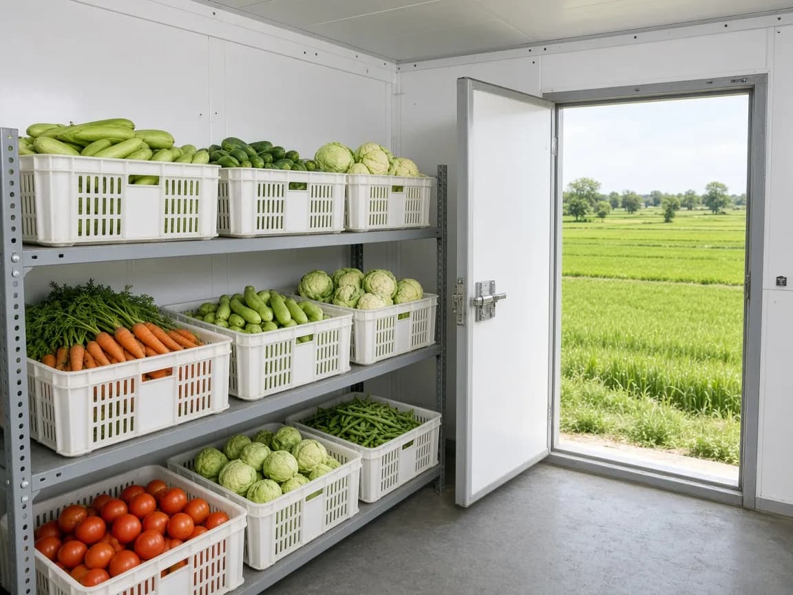 A modular cold room at an Indian packhouse