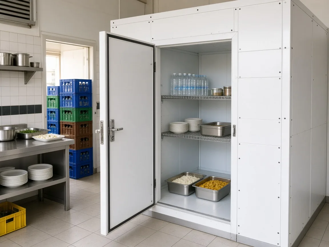 A commercial modular cold room in an Indian kitchen