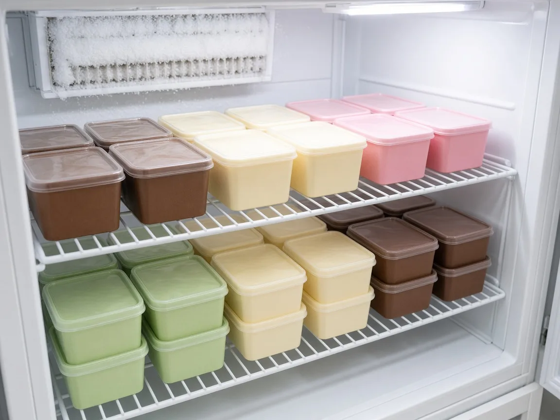 Ice cream inside a modular freezer in India