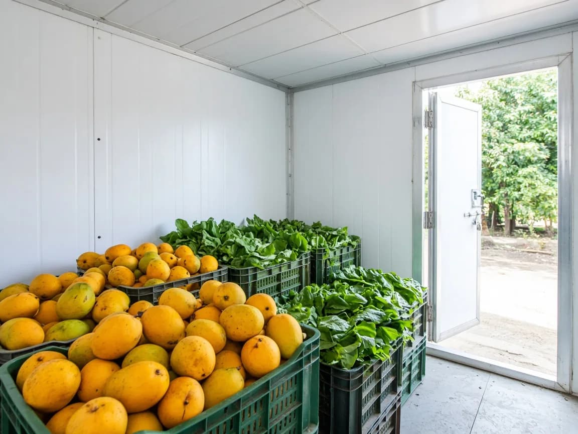 Fruit inside a modular cold room in India