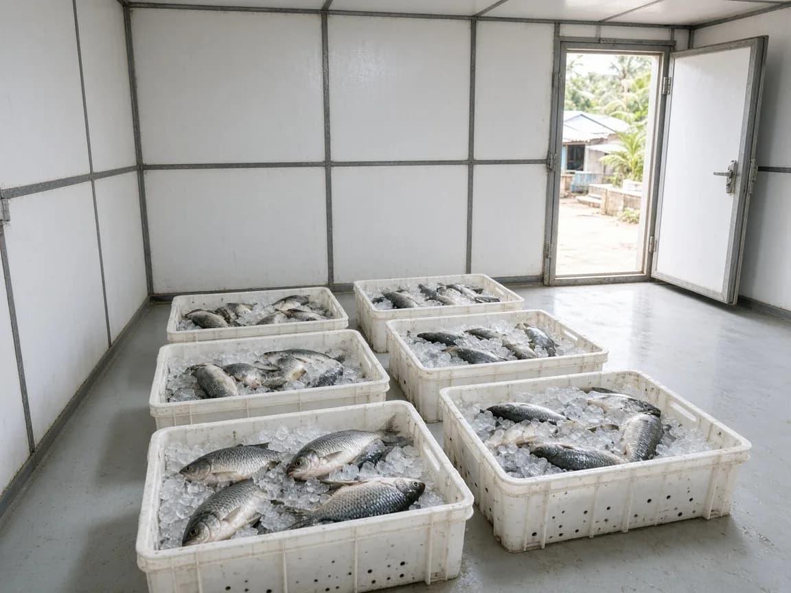 Seafood inside a modular cold room in India