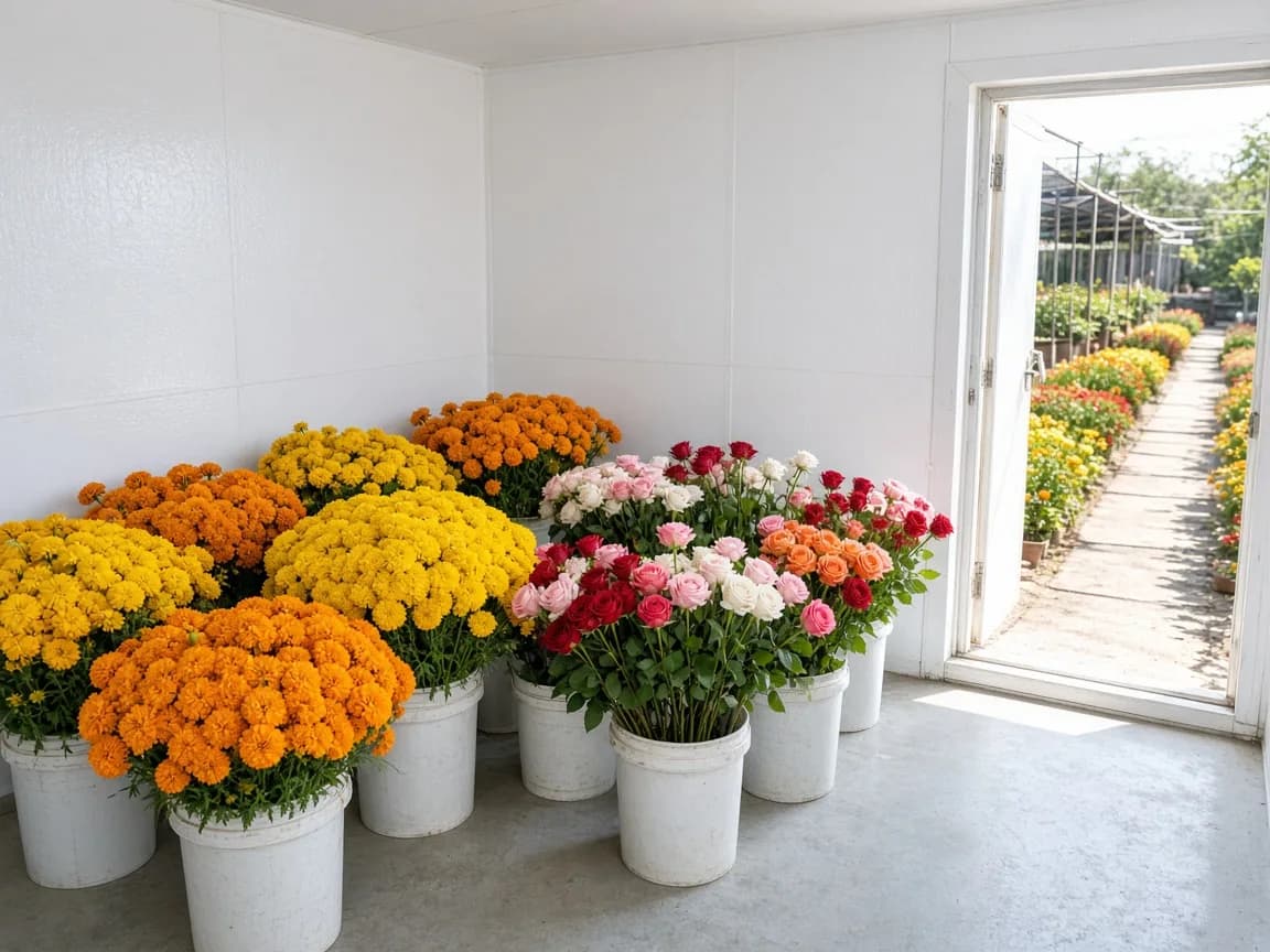 Flowers in an Indian walk in cold room