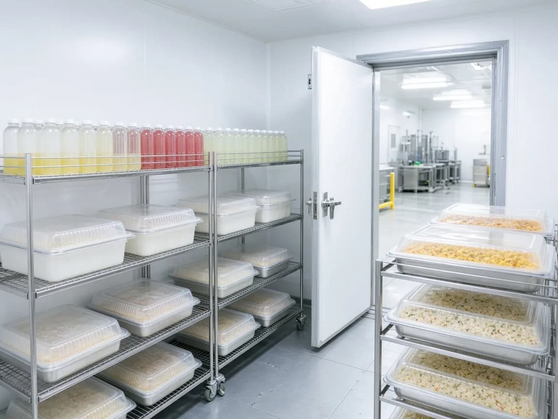Food and beverage storage inside an Indian walk in cold room