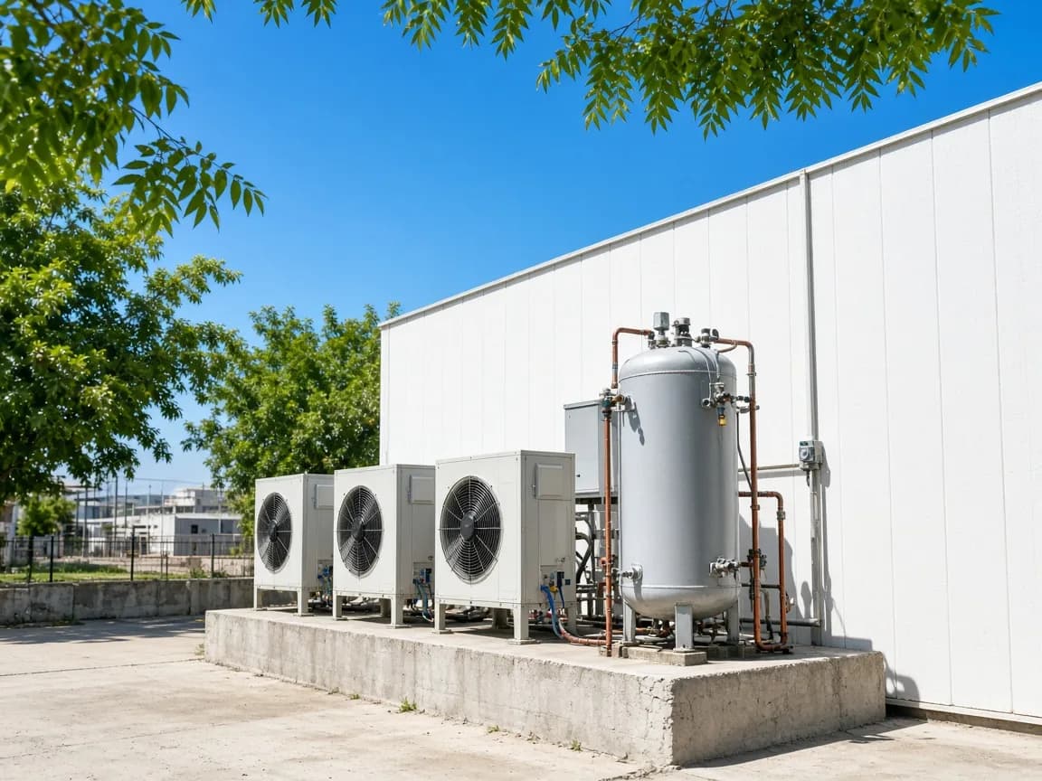 An outdoor refrigeration plant beside an Indian walk in cold room