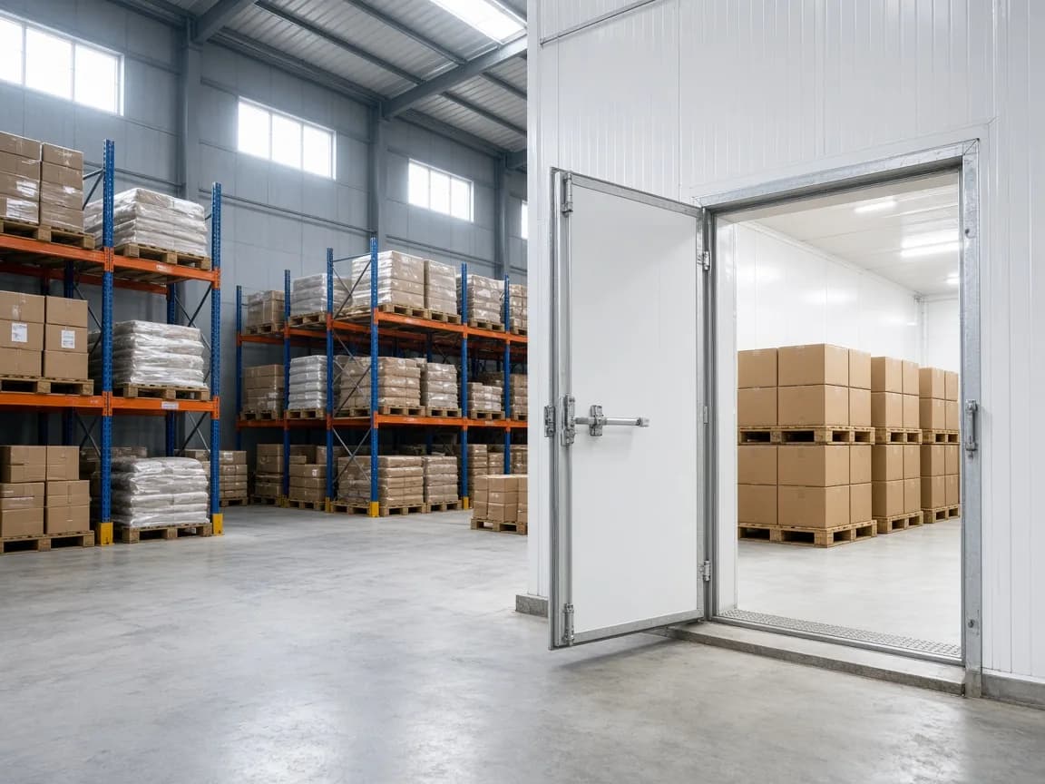 A walk in cold room inside an Indian cold storage warehouse