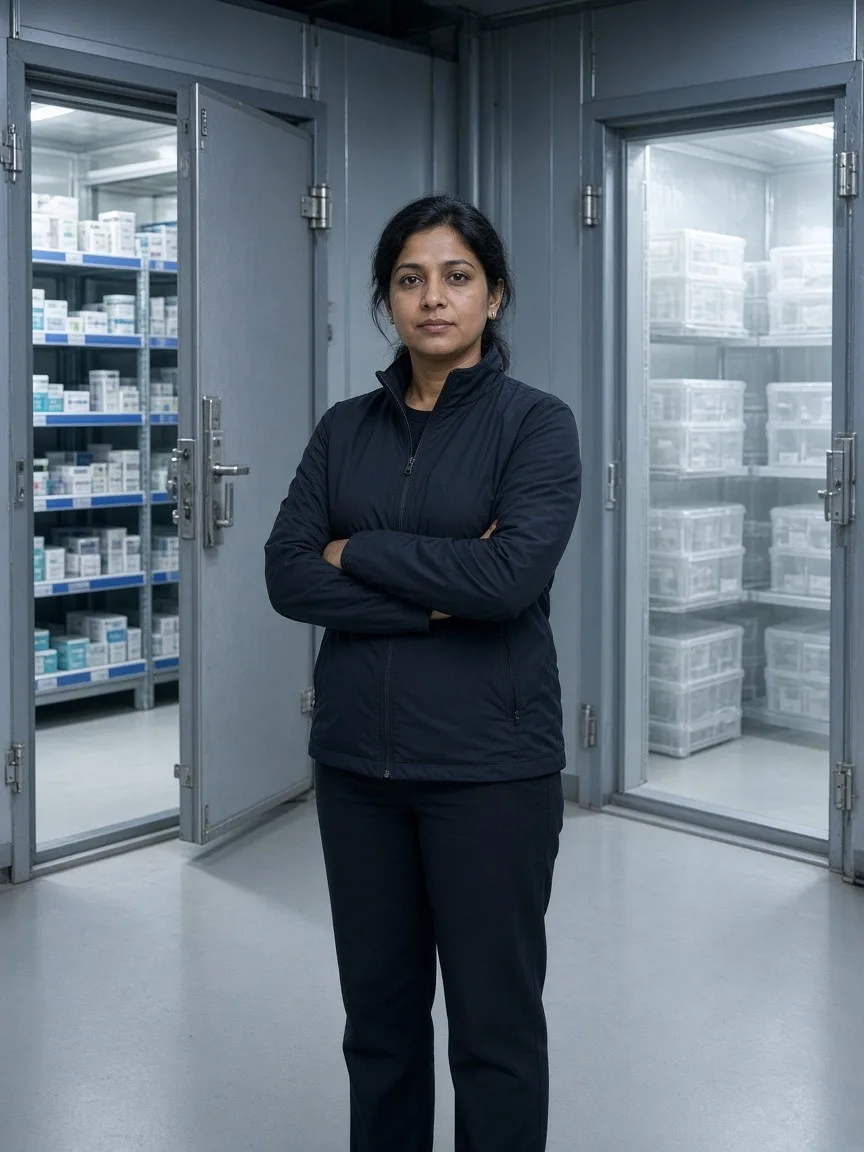 A supervisor between two pharmaceutical cold rooms with different storage