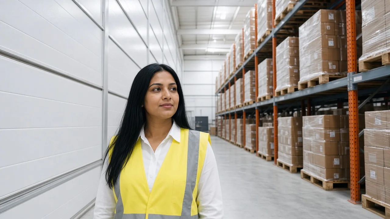 A worker in a large Indian cold storage aisle