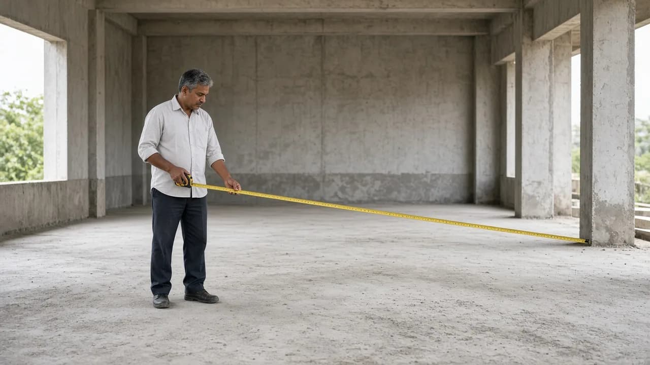 An engineer measuring a cold room site in India
