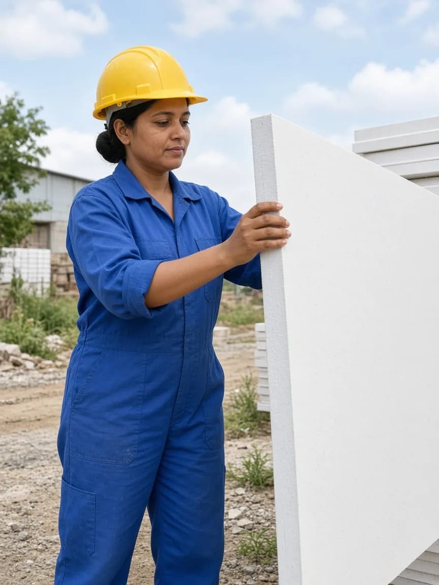 A technician installing insulated cold room panels in India