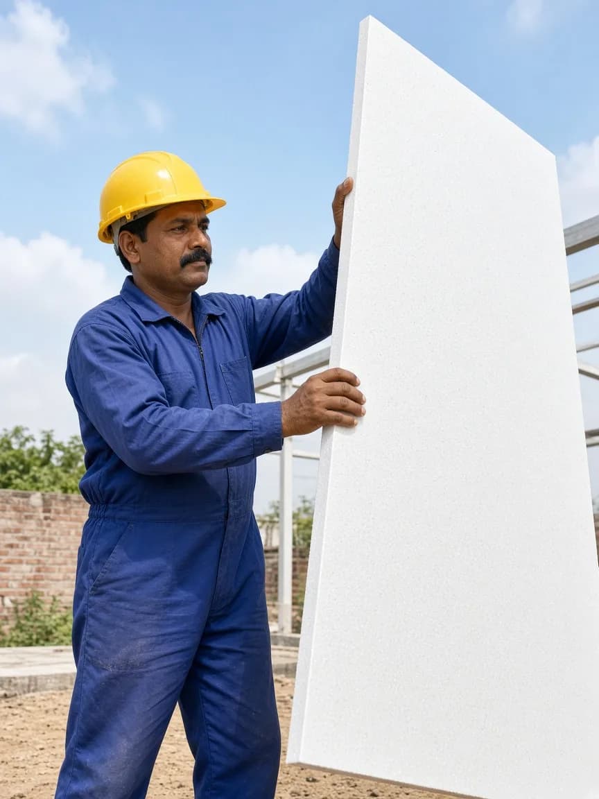 A technician installing insulated cold room panels in India