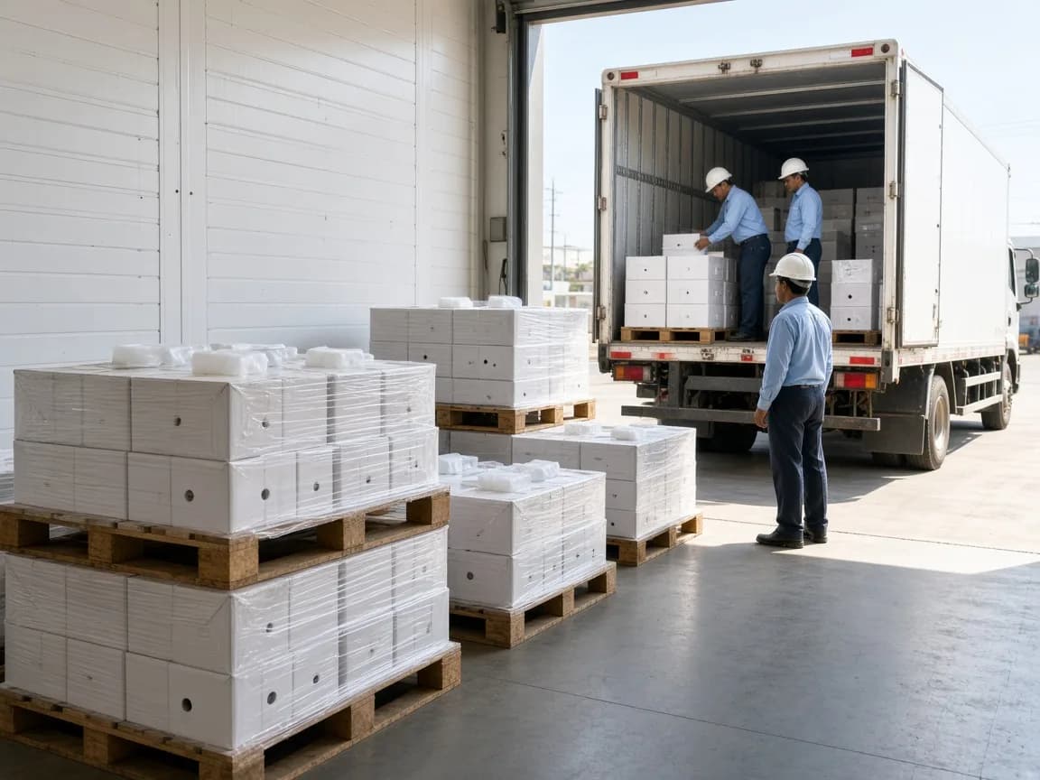 Food cold chain dispatch at an Indian loading dock