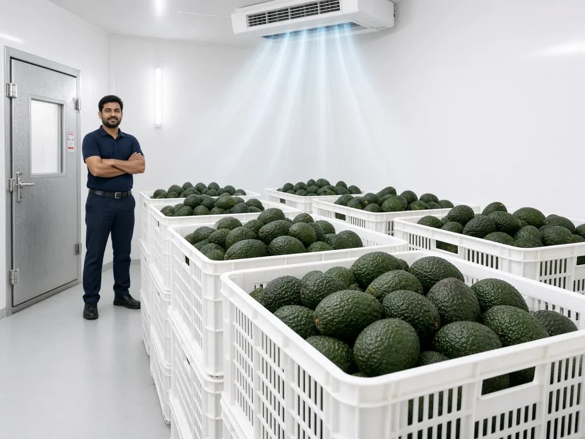 Avocados in a controlled ripening chamber in India